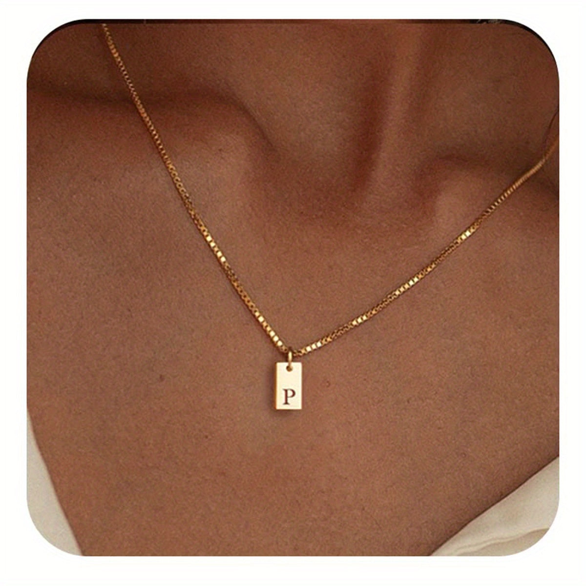 Square Initial Pendant Necklace – Stainless Steel Alphabet Jewelry
