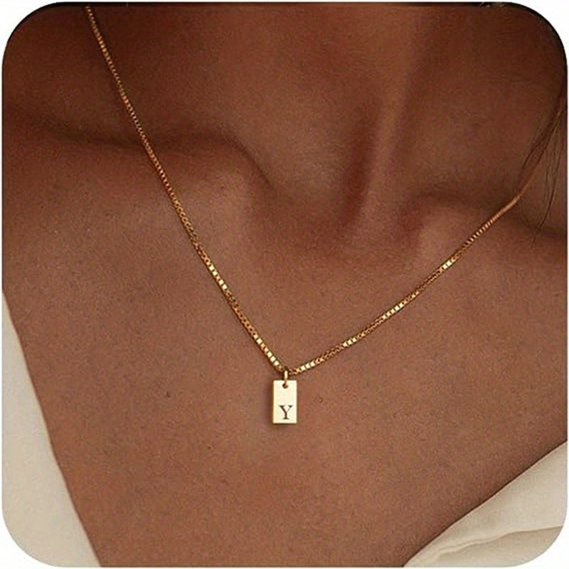 Square Initial Pendant Necklace – Stainless Steel Alphabet Jewelry