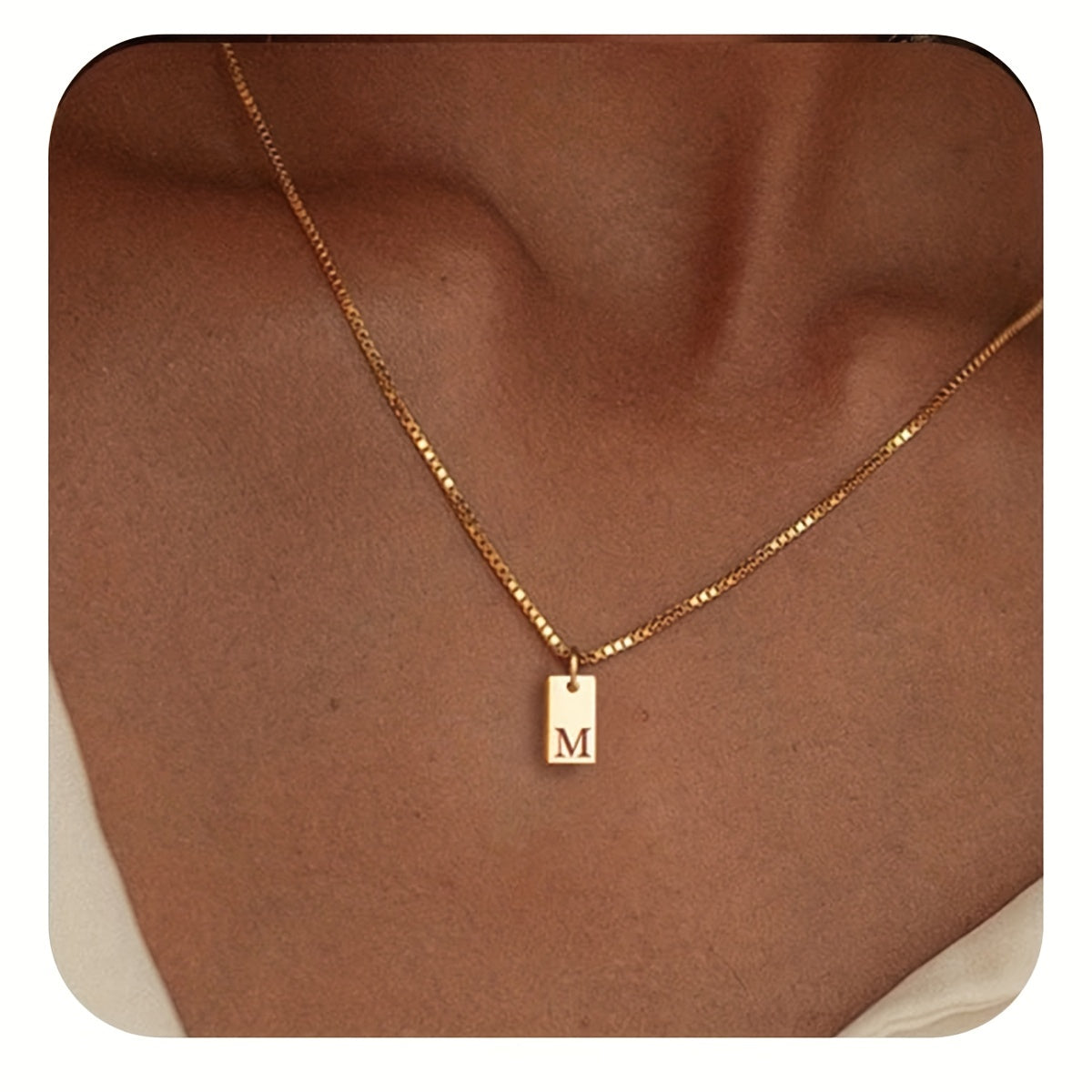 Square Initial Pendant Necklace – Stainless Steel Alphabet Jewelry