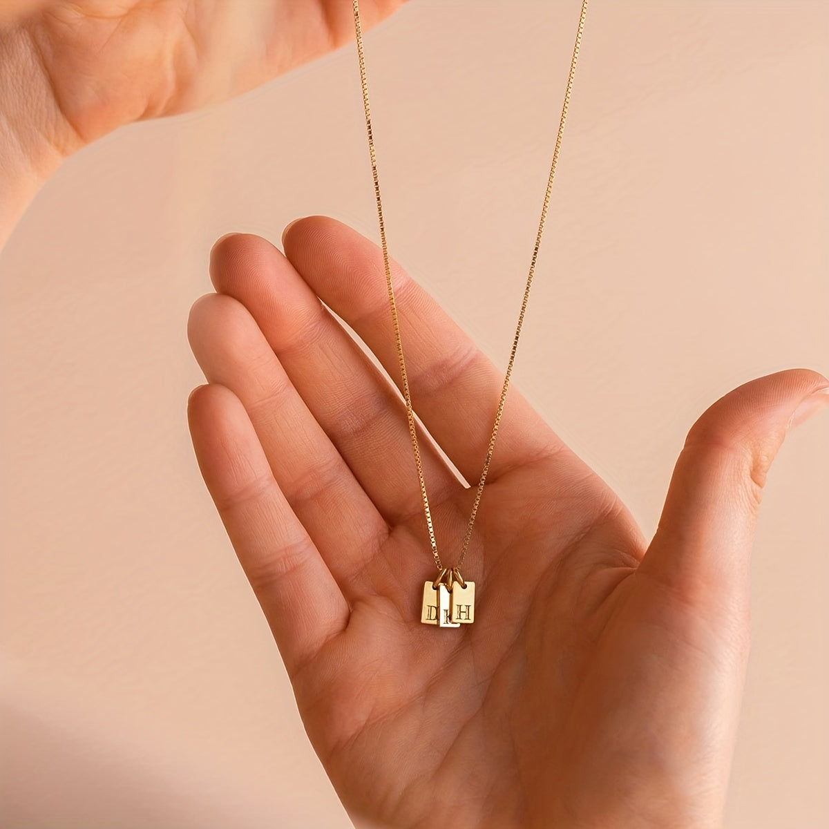 Square Initial Pendant Necklace – Stainless Steel Alphabet Jewelry