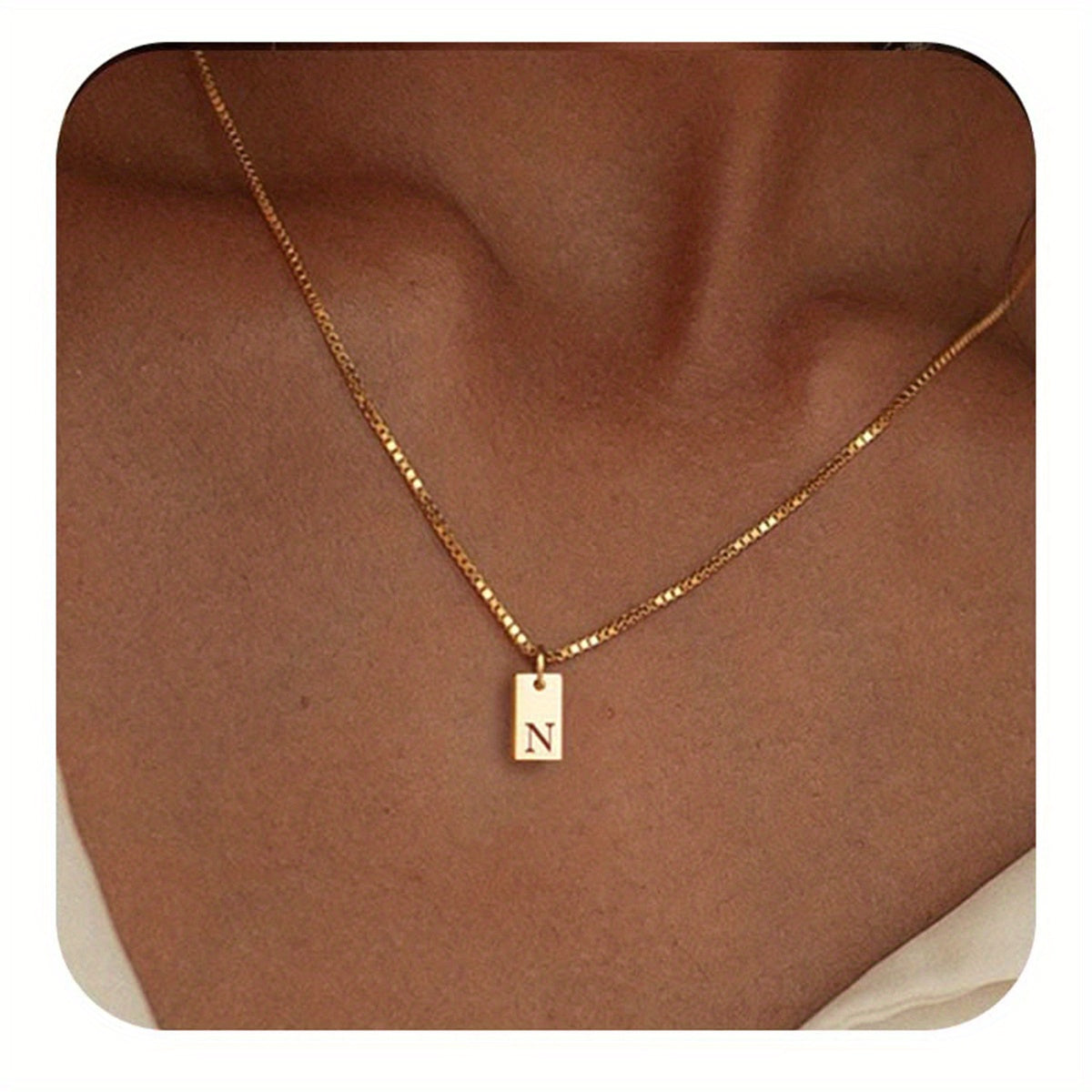 Square Initial Pendant Necklace – Stainless Steel Alphabet Jewelry