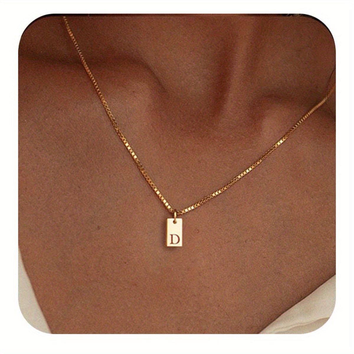 Square Initial Pendant Necklace – Stainless Steel Alphabet Jewelry