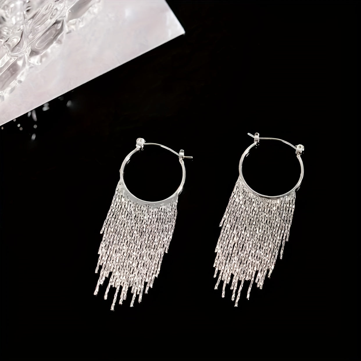 Elegant Silvery Sparkling Tassel Dangle Earrings - Minimalist Copper-Plated Jewelry, Perfect Gift for Women