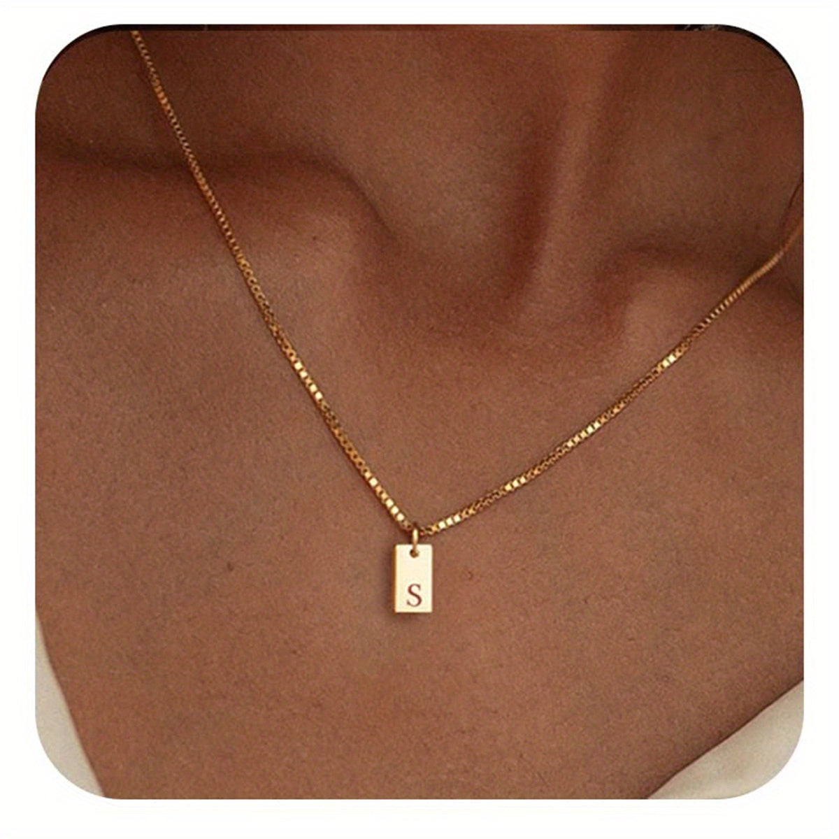 Square Initial Pendant Necklace – Stainless Steel Alphabet Jewelry