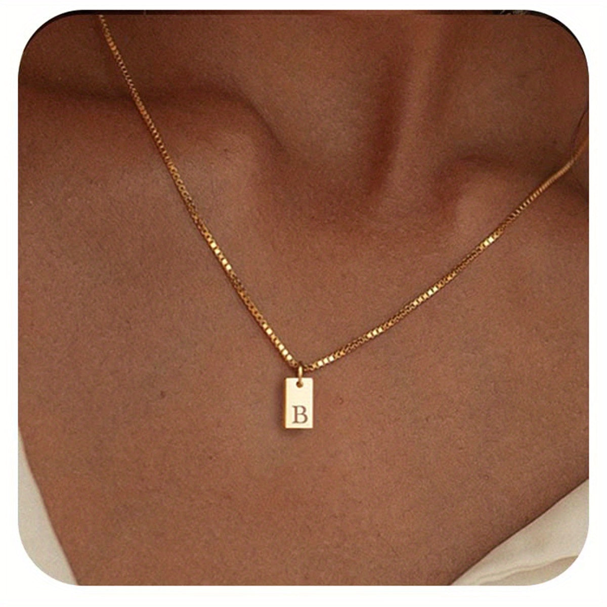 Square Initial Pendant Necklace – Stainless Steel Alphabet Jewelry