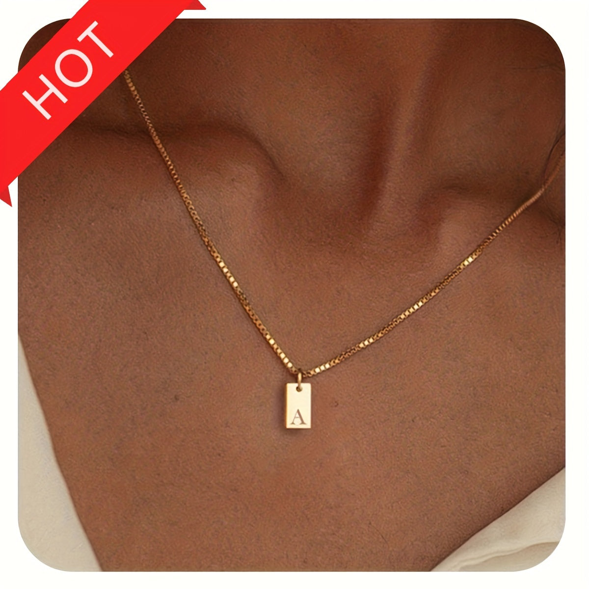 Square Initial Pendant Necklace – Stainless Steel Alphabet Jewelry