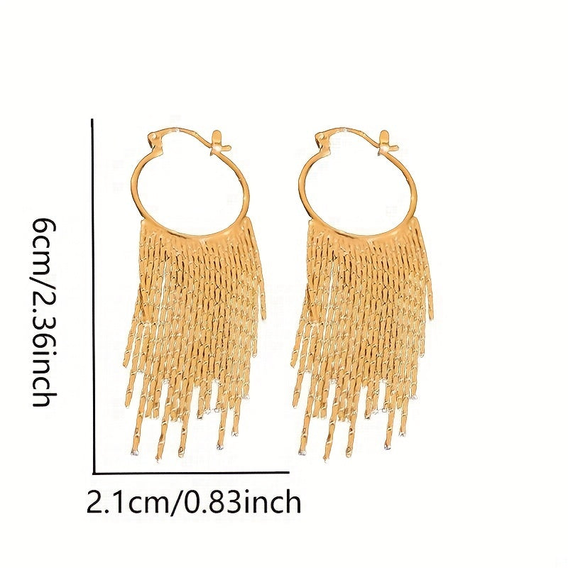 Elegant Silvery Sparkling Tassel Dangle Earrings - Minimalist Copper-Plated Jewelry, Perfect Gift for Women