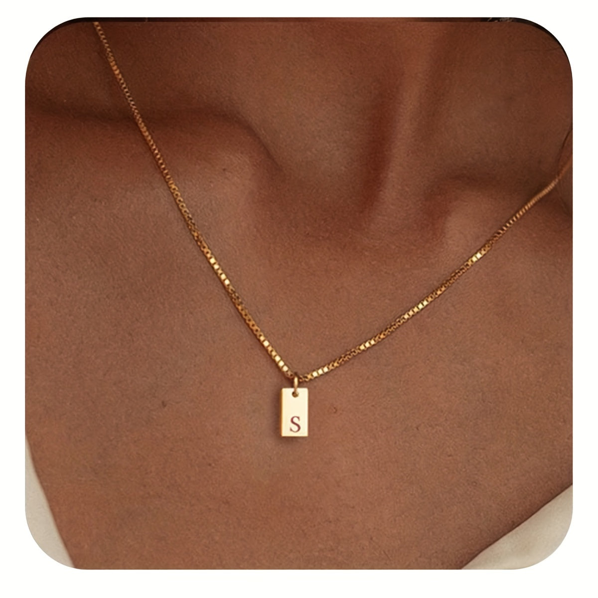 Square Initial Pendant Necklace – Stainless Steel Alphabet Jewelry
