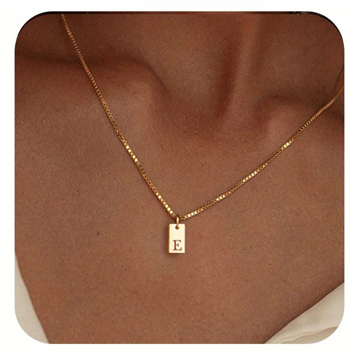 Square Initial Pendant Necklace – Stainless Steel Alphabet Jewelry