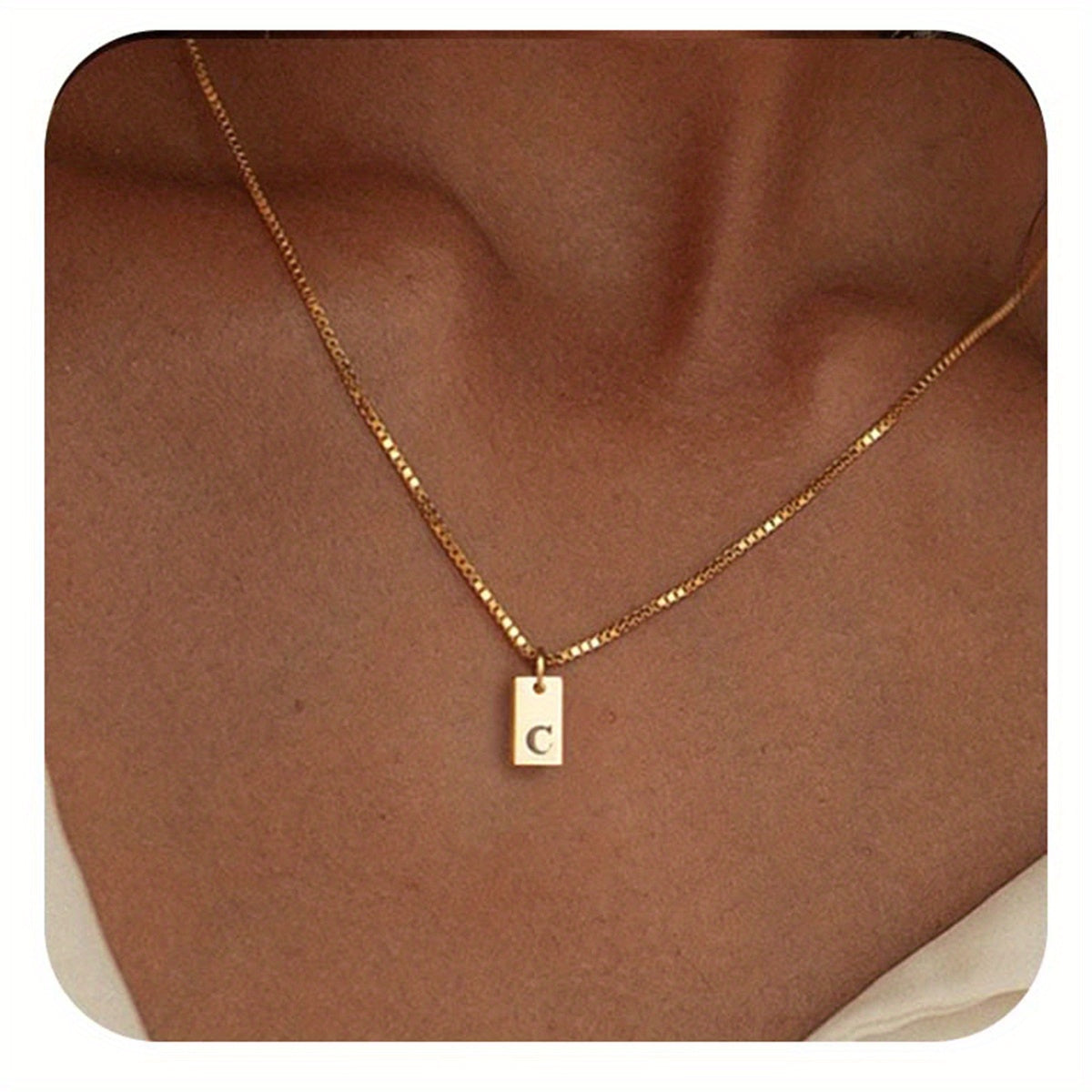 Square Initial Pendant Necklace – Stainless Steel Alphabet Jewelry