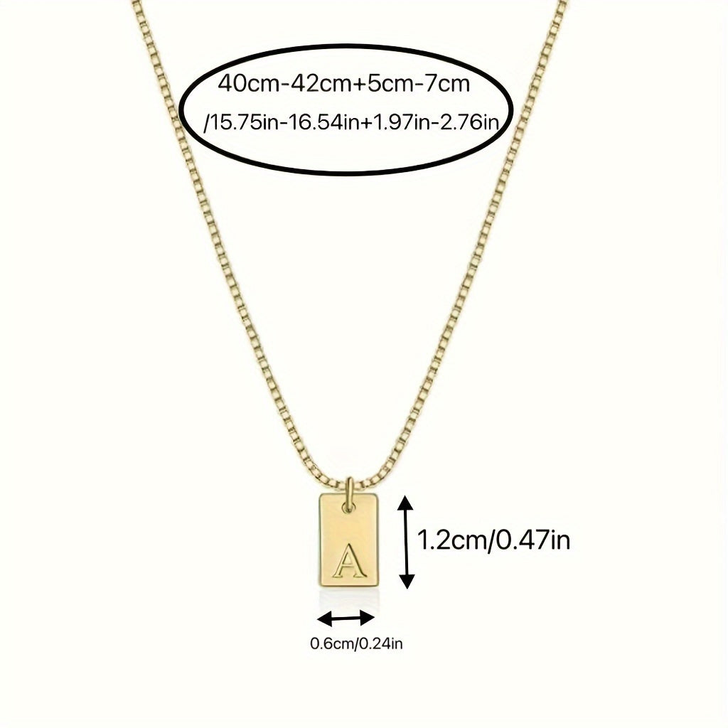 Square Initial Pendant Necklace – Stainless Steel Alphabet Jewelry