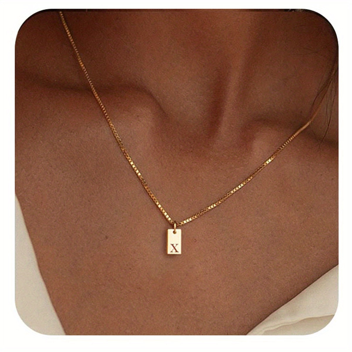 Square Initial Pendant Necklace – Stainless Steel Alphabet Jewelry