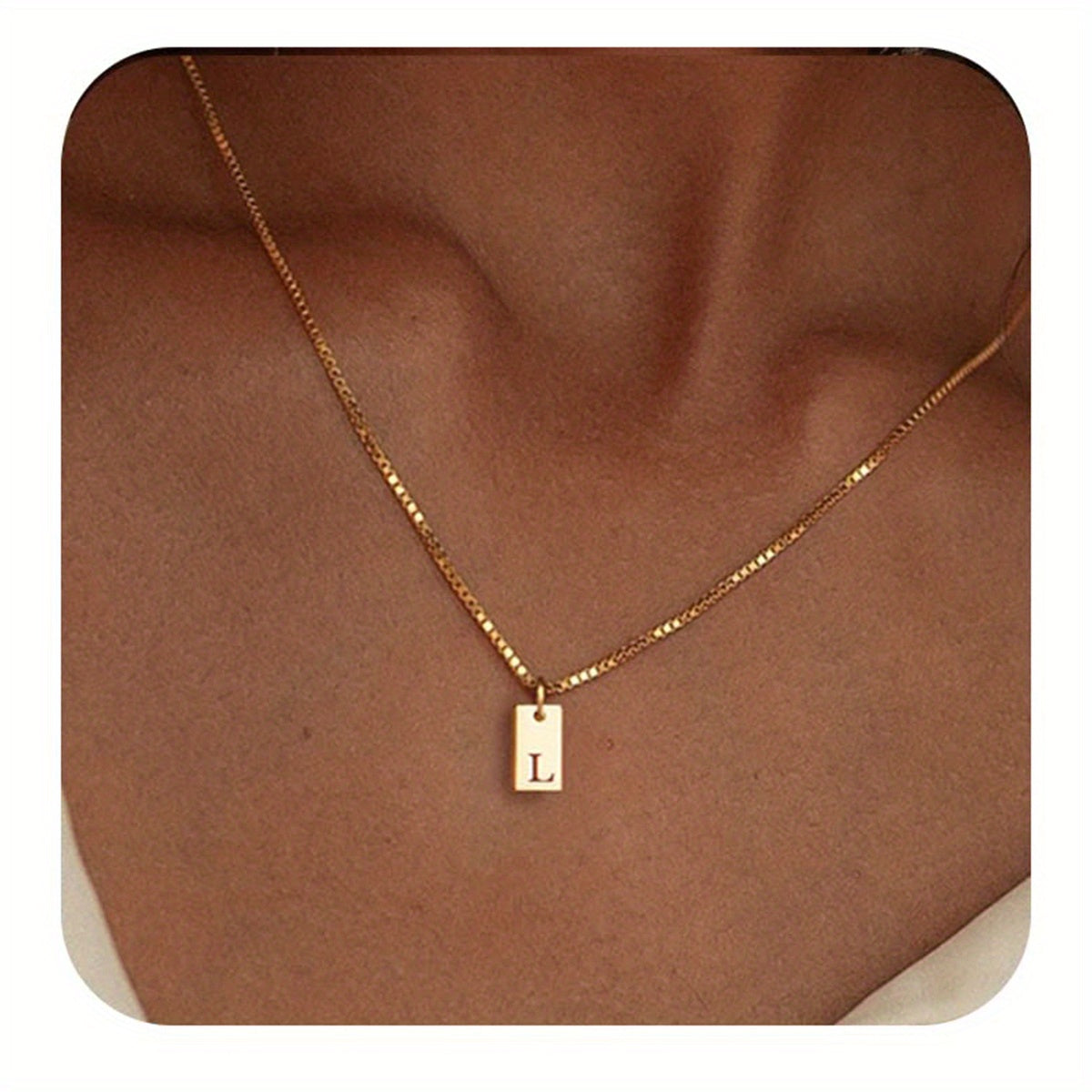 Square Initial Pendant Necklace – Stainless Steel Alphabet Jewelry