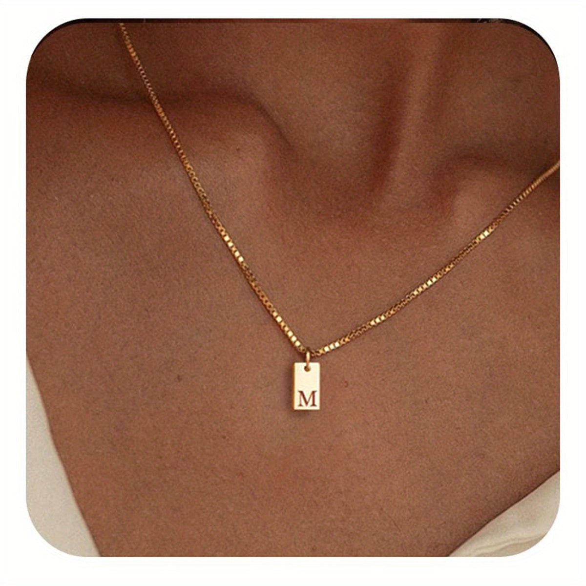 Square Initial Pendant Necklace – Stainless Steel Alphabet Jewelry