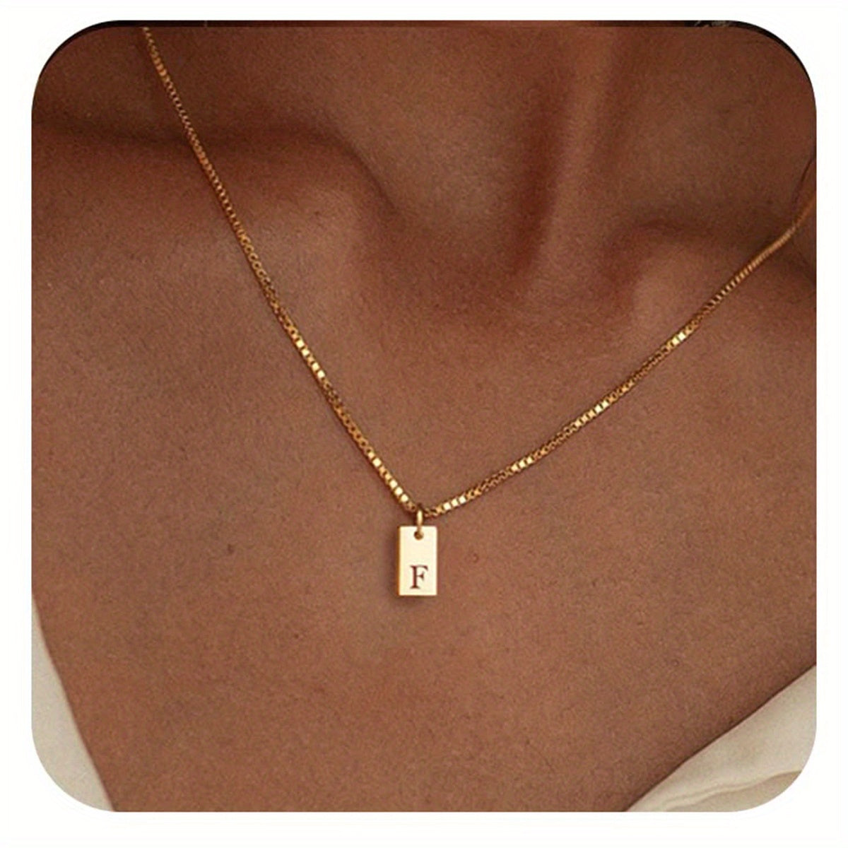 Square Initial Pendant Necklace – Stainless Steel Alphabet Jewelry