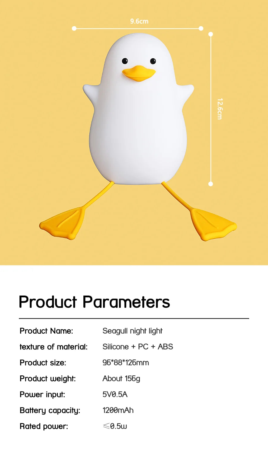 LED Night Lamp Cute Duck Cartoon Silicone Sleeping light USB