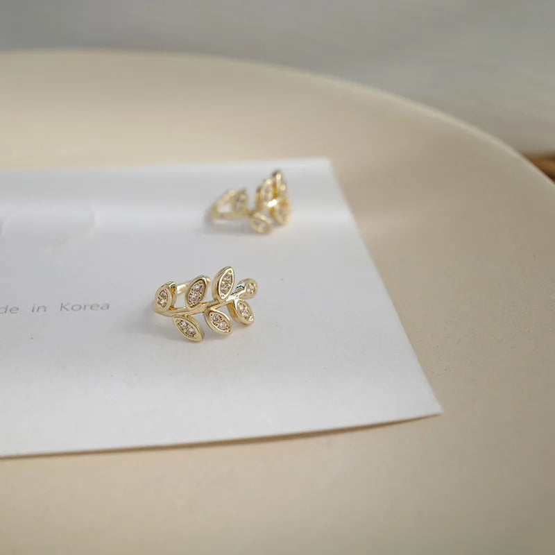 Gold Crystal Leaf Clip-On Earrings – Vintage Earcuff