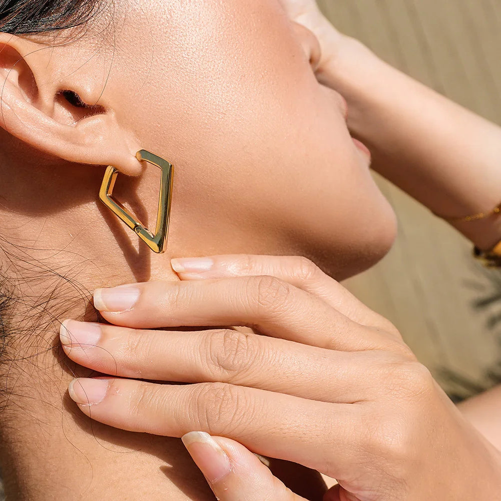 Geometric Pentagon Stainless Steel Huggie Hoop Earrings