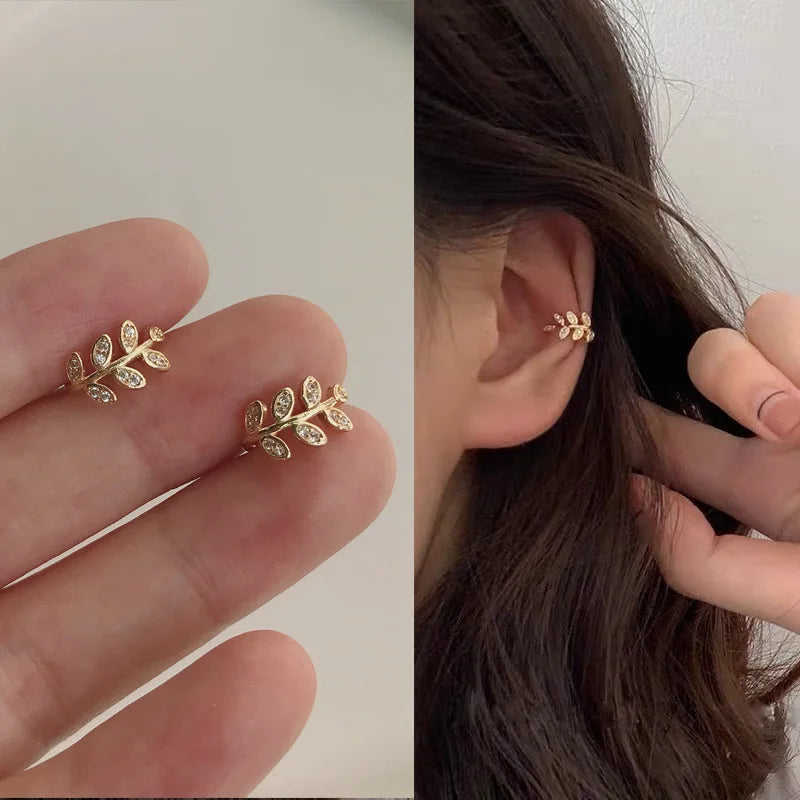 Gold Crystal Leaf Clip-On Earrings – Vintage Earcuff