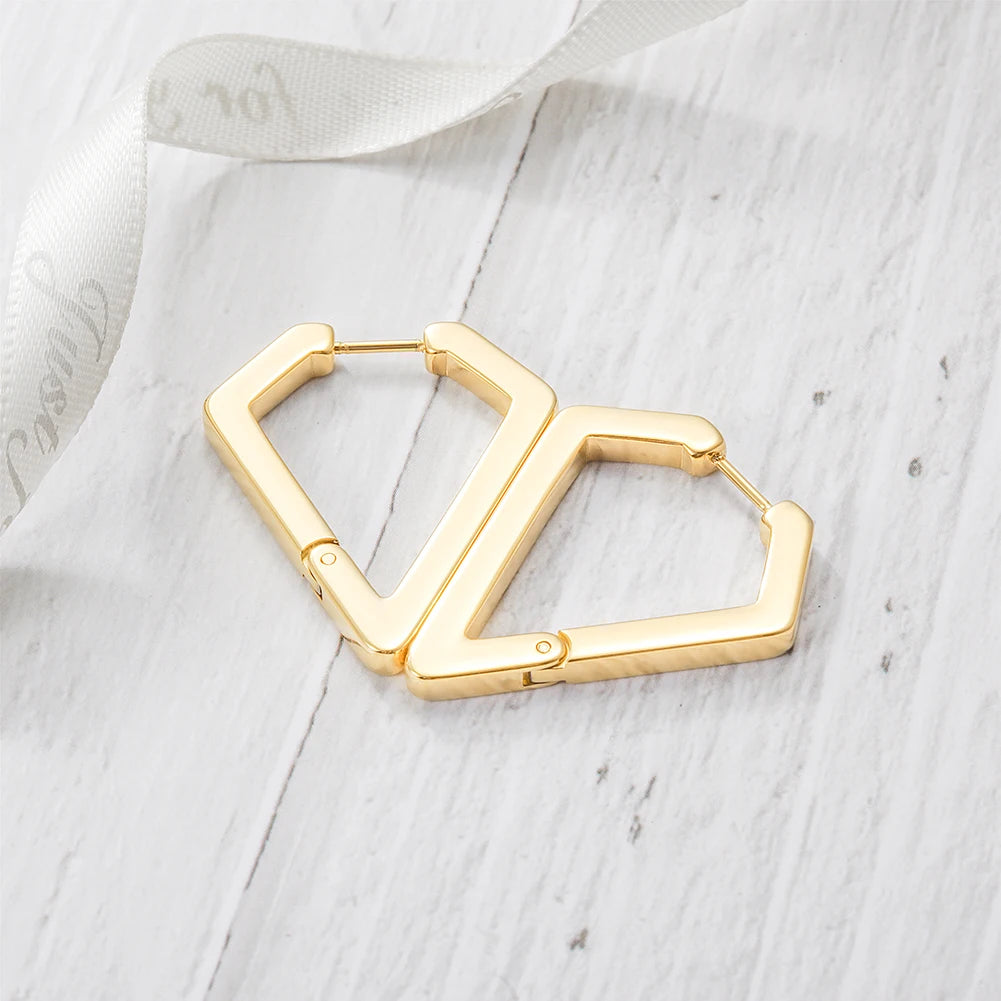 Geometric Pentagon Stainless Steel Huggie Hoop Earrings