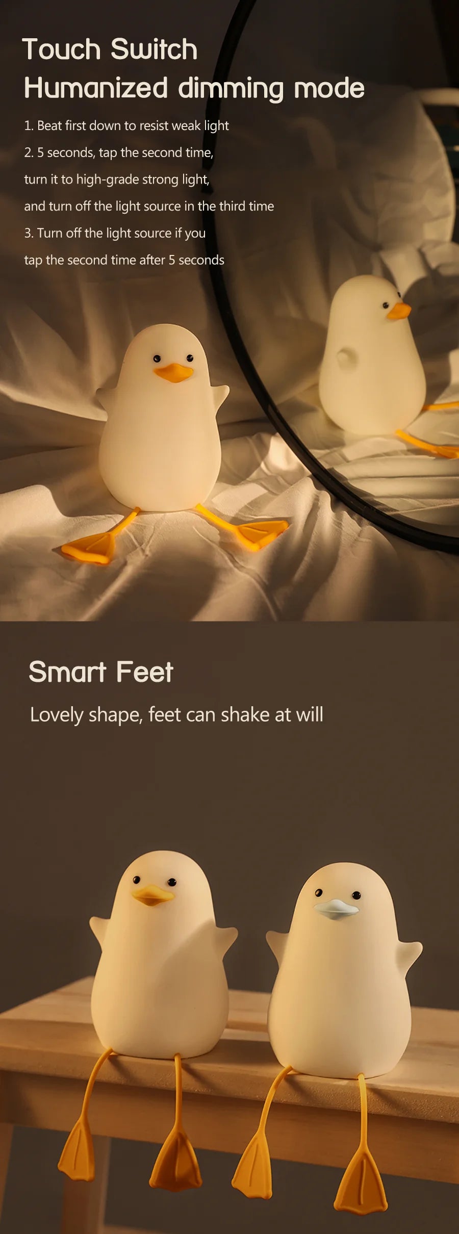 LED Night Lamp Cute Duck Cartoon Silicone Sleeping light USB