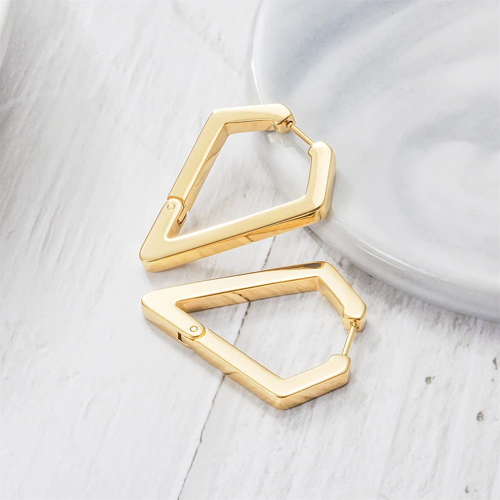 Geometric Pentagon Stainless Steel Huggie Hoop Earrings