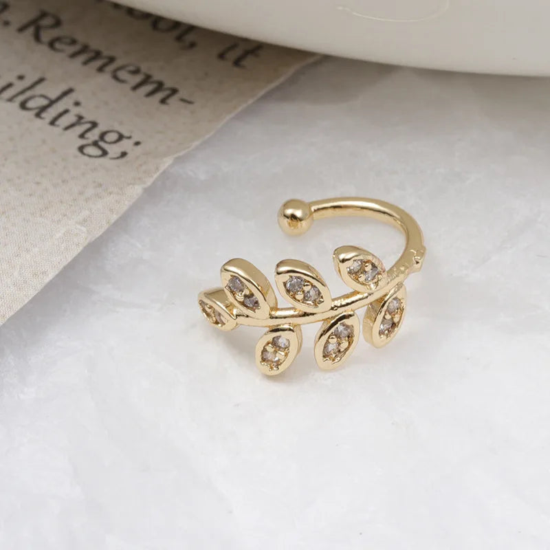 Gold Crystal Leaf Clip-On Earrings – Vintage Earcuff