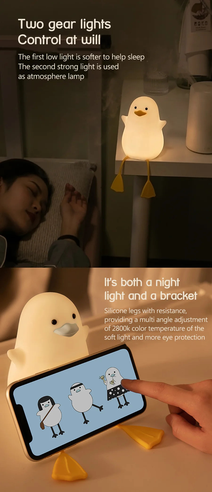 LED Night Lamp Cute Duck Cartoon Silicone Sleeping light USB
