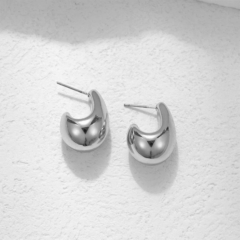 Gold-Plated Dome Teardrop Statement Earrings – Chunky Stainless Steel Drops
