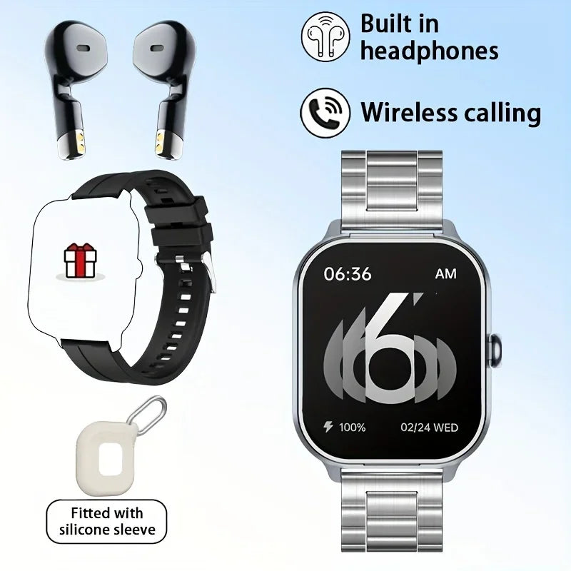 Smart Watch 2.01 inch HD Large Screen Waterproof Heart Rate Blood Oxygen Bluetooth earphone TWS 2 in 1 Make phone calls 2025