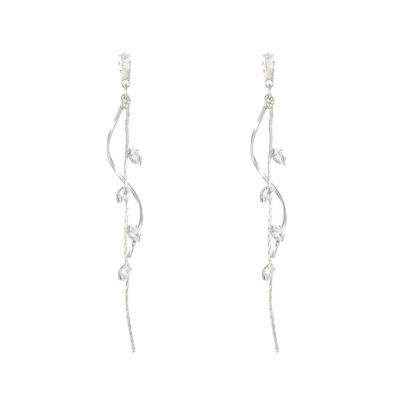 Long Crystal Tassel Earrings - Luxury Twisted Zircon Design for Women, Trending Jewelry
