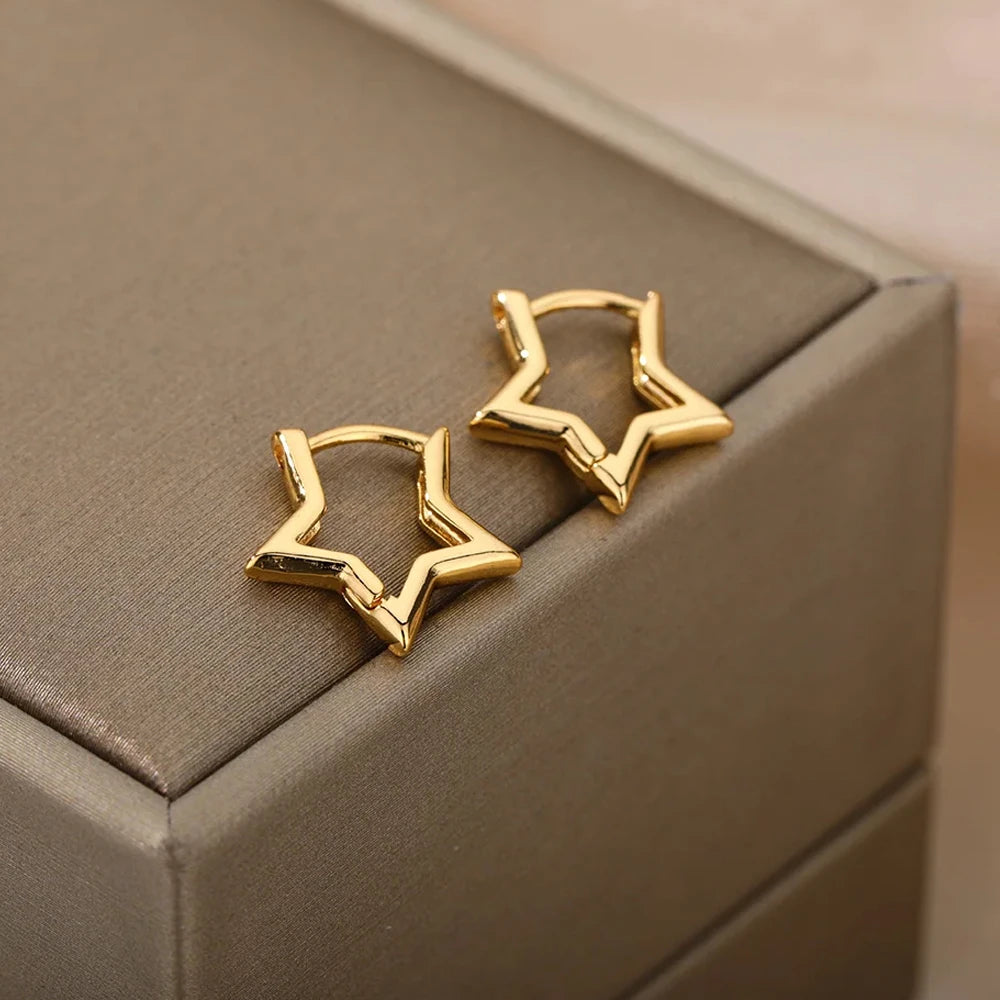 Zircon Heart Hoop Earrings – Gold Stainless Steel, Waterproof