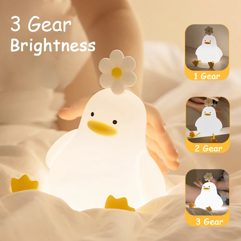 LED Night Lamp Cute Duck Cartoon Silicone Sleeping light USB