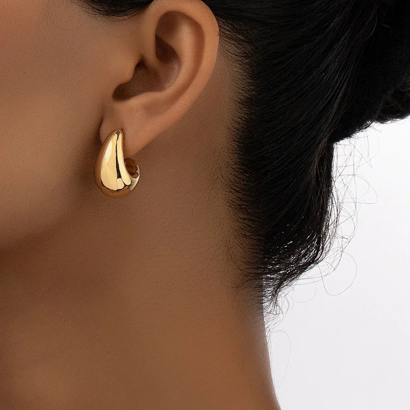 Gold-Plated Dome Teardrop Statement Earrings – Chunky Stainless Steel Drops