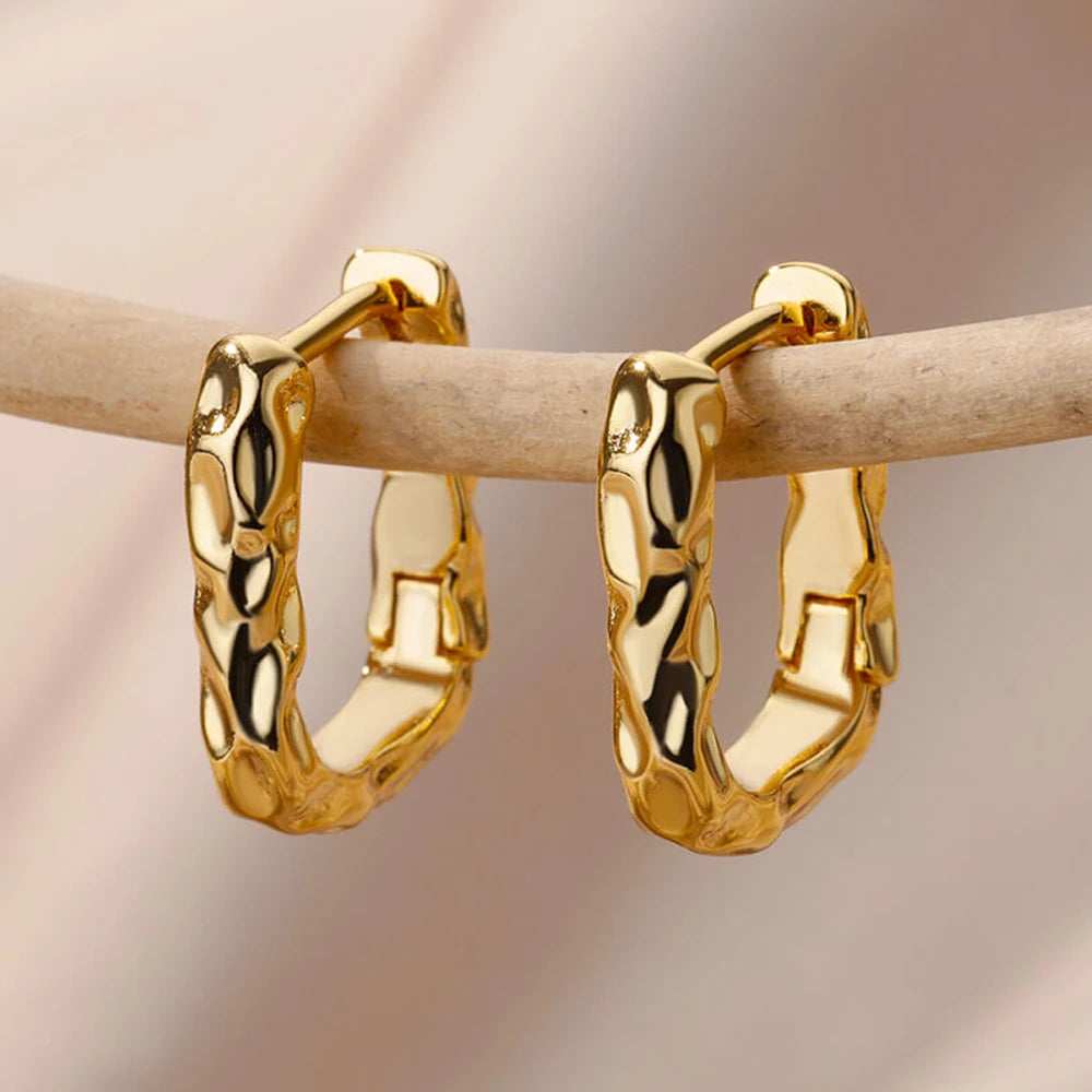 Zircon Heart Hoop Earrings – Gold Stainless Steel, Waterproof