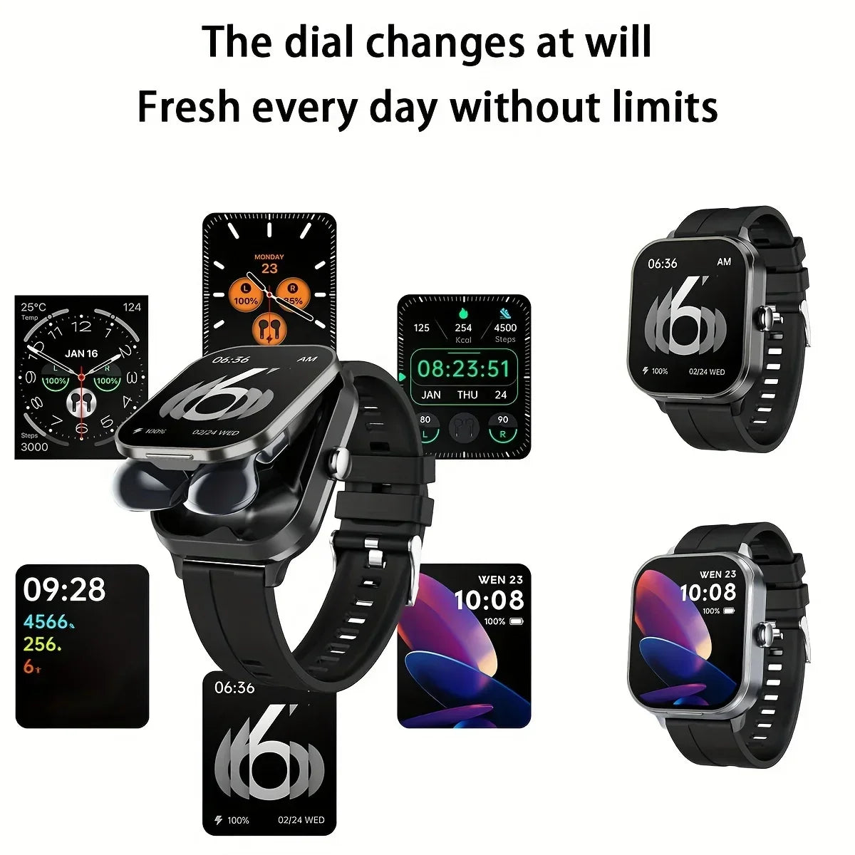 Smart Watch 2.01 inch HD Large Screen Waterproof Heart Rate Blood Oxygen Bluetooth earphone TWS 2 in 1 Make phone calls 2025