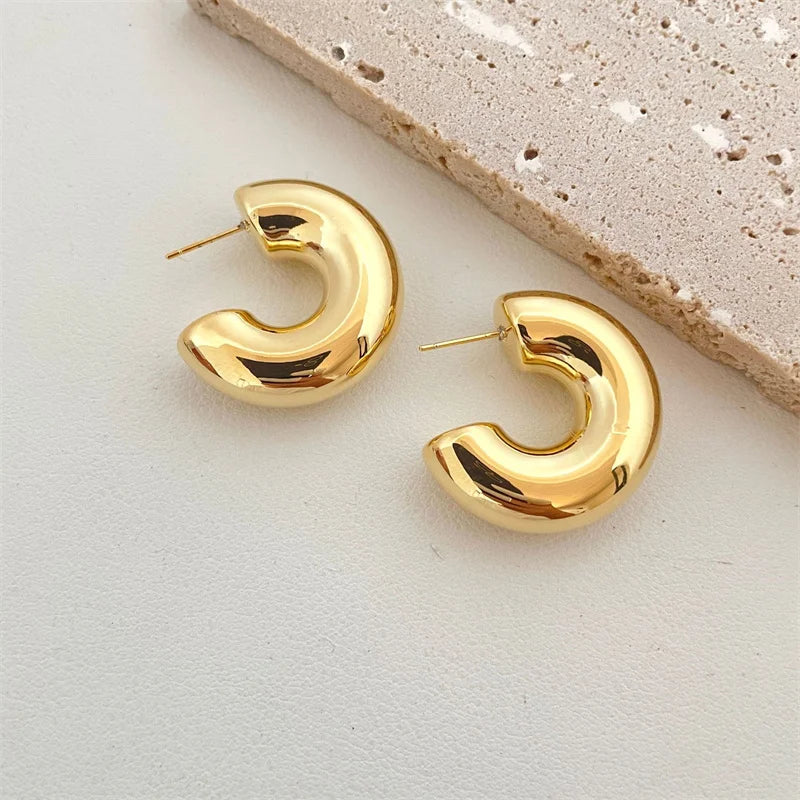 Gold-Plated Dome Teardrop Statement Earrings – Chunky Stainless Steel Drops
