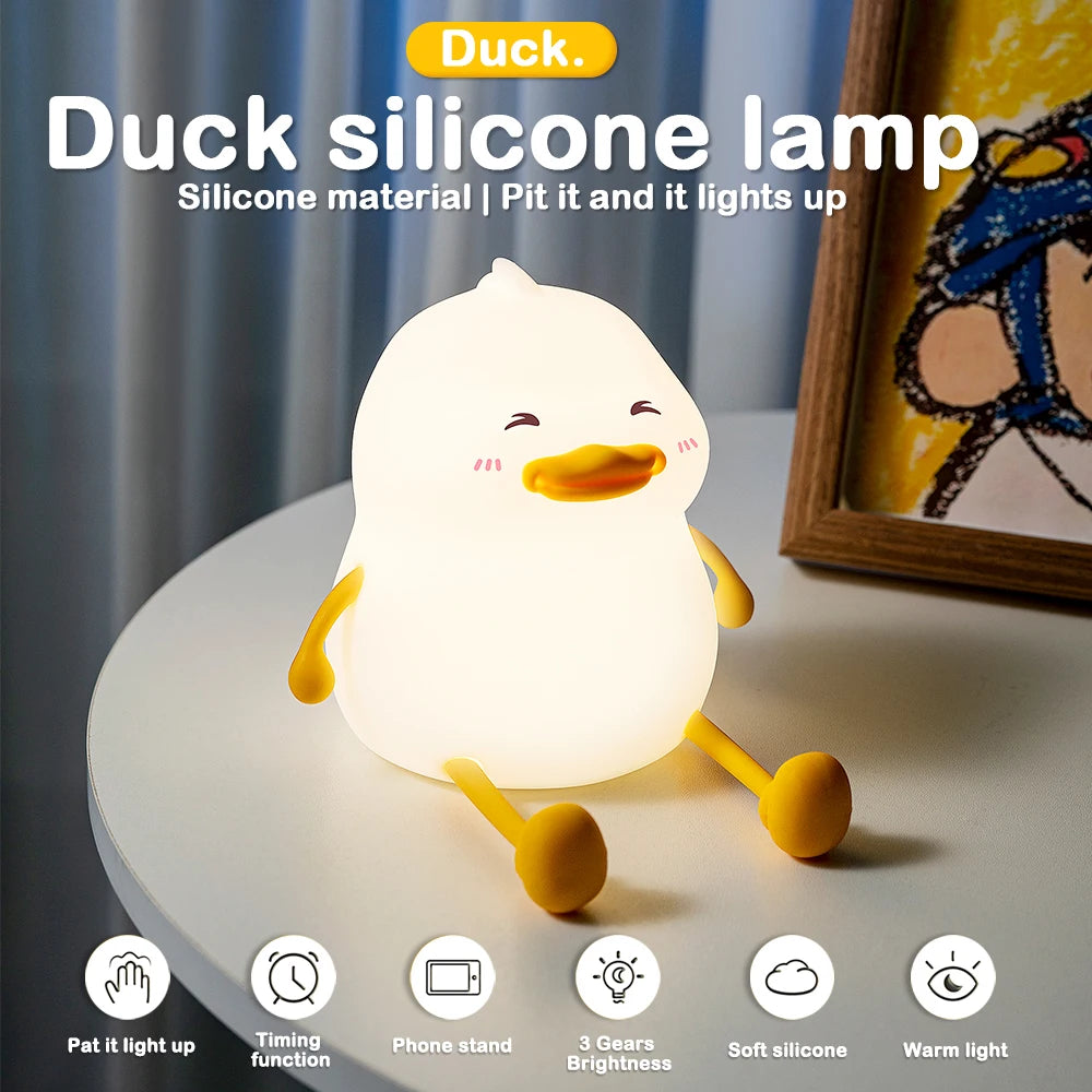 LED Night Lamp Cute Duck Cartoon Silicone Sleeping light USB