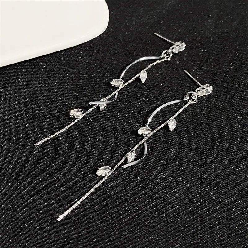 Long Crystal Tassel Earrings - Luxury Twisted Zircon Design for Women, Trending Jewelry