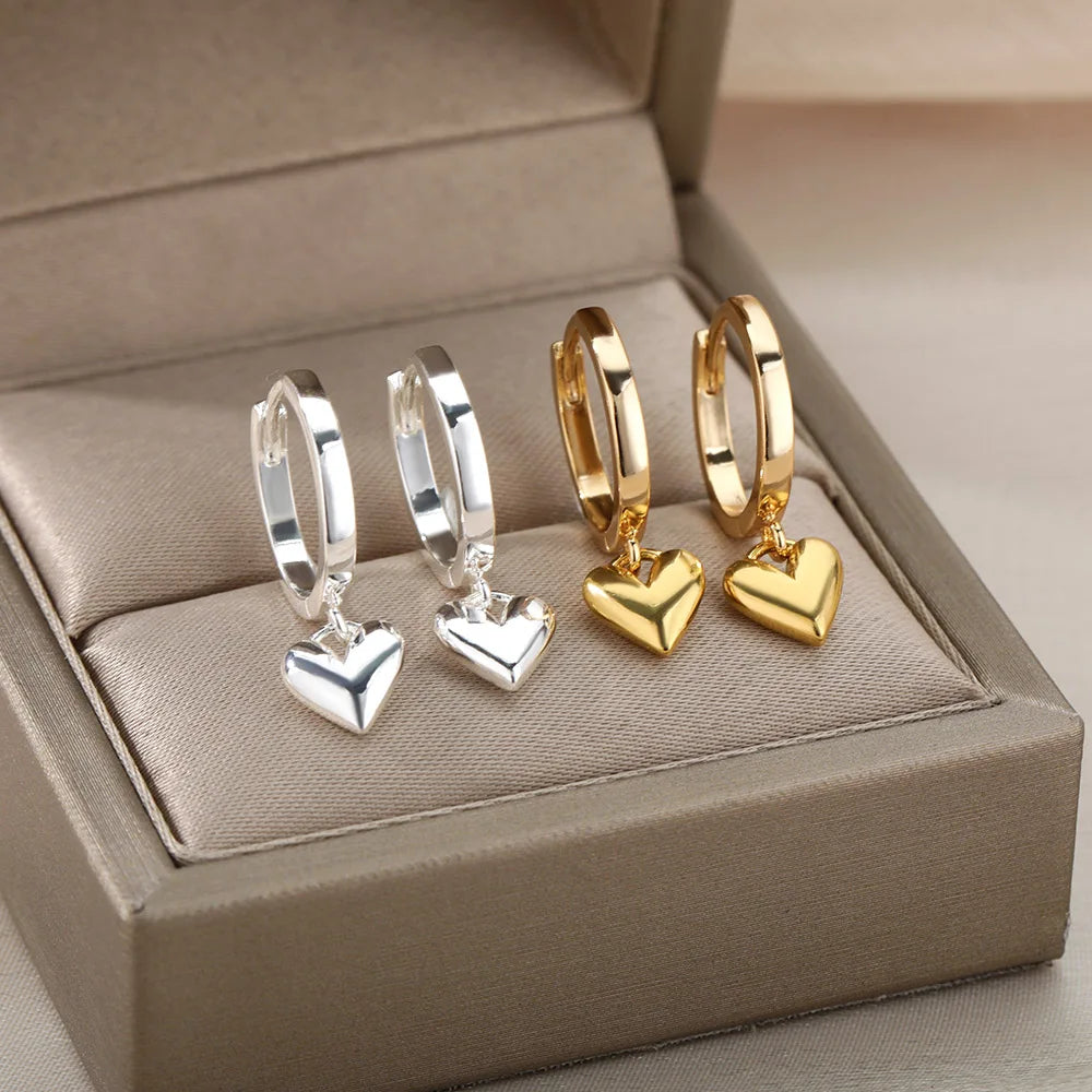 Zircon Heart Hoop Earrings – Gold Stainless Steel, Waterproof