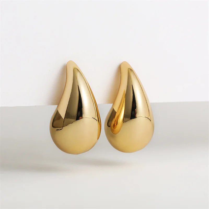 Vintage Chunky Dome Drop Earrings For Women Gold Plated Stainless Steel Thick Teardrop Earring Statement Wedding Jewelry Gifts