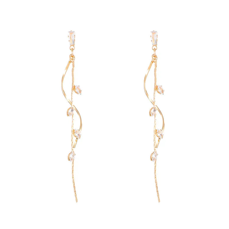 Long Crystal Tassel Earrings - Luxury Twisted Zircon Design for Women, Trending Jewelry