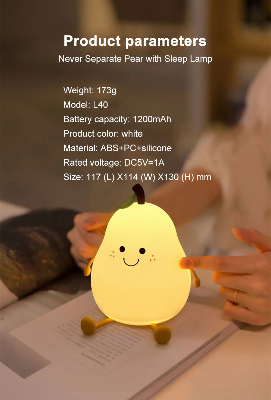 Silicone Pear LED Night Light 7 Colours