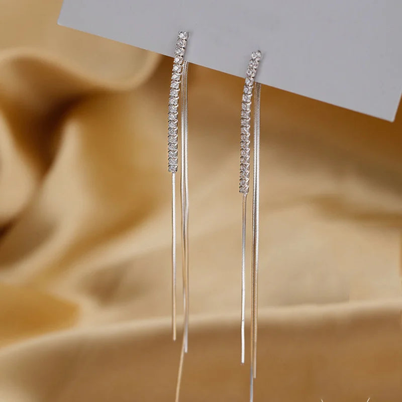 Long Crystal Tassel Earrings - Luxury Twisted Zircon Design for Women, Trending Jewelry