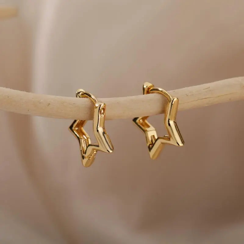 Zircon Heart Hoop Earrings – Gold Stainless Steel, Waterproof