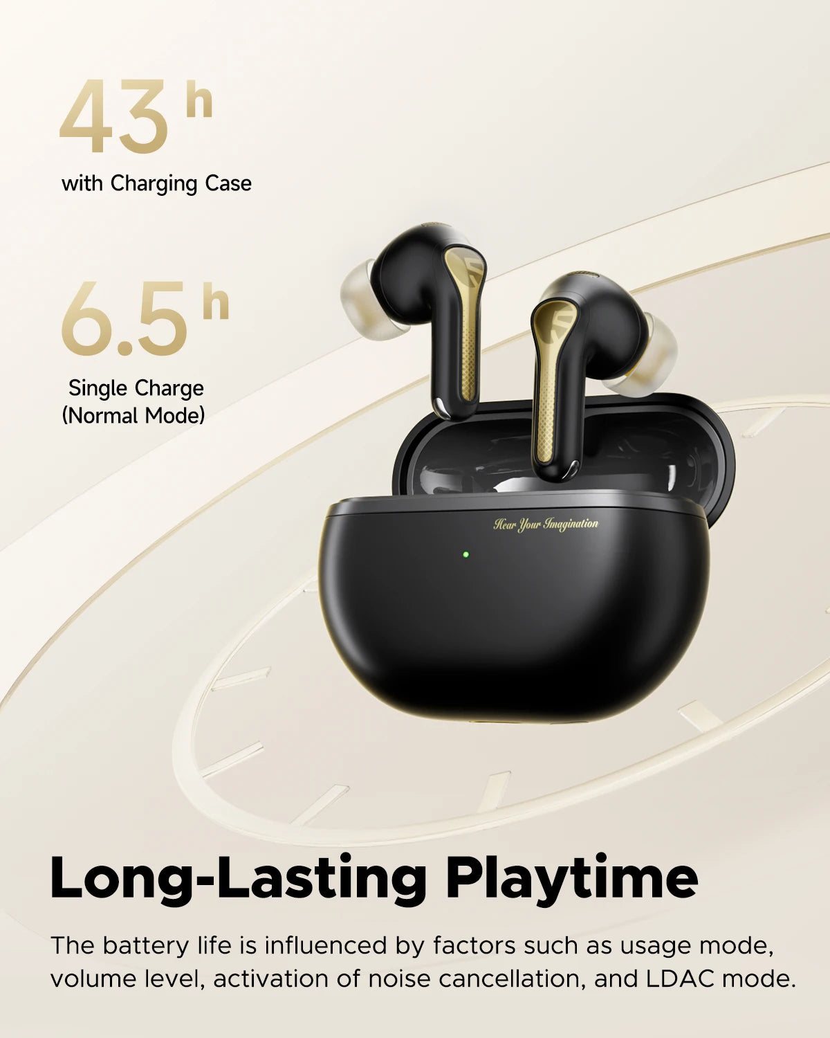 ANC Bluetooth 5.3 Earbuds – Hi-Res Stereo, 6 Mics & 43H Playtime