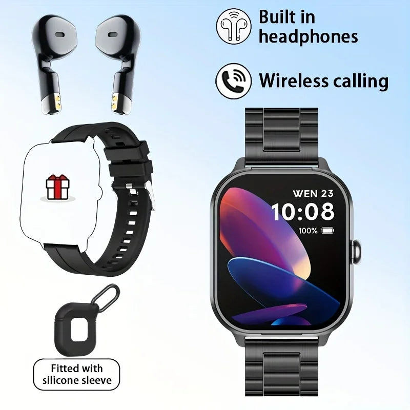 Smart Watch 2.01 inch HD Large Screen Waterproof Heart Rate Blood Oxygen Bluetooth earphone TWS 2 in 1 Make phone calls 2025