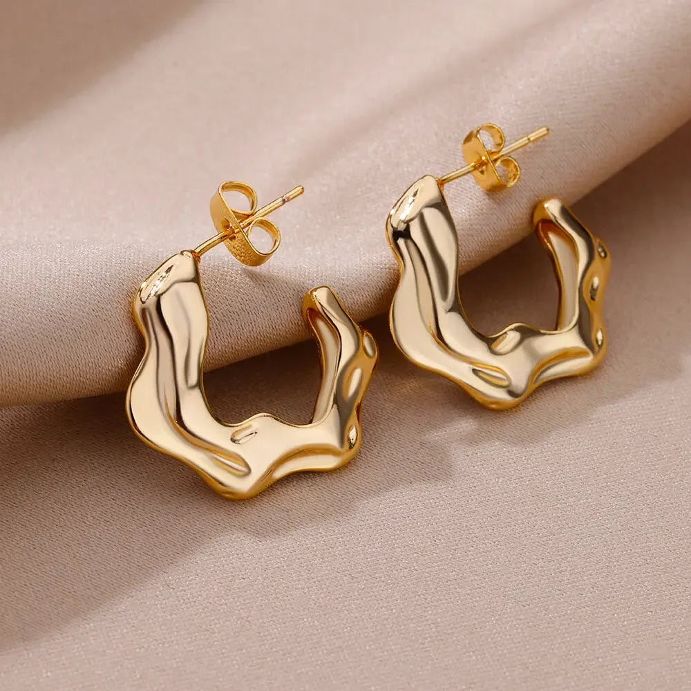 Zircon Heart Hoop Earrings – Gold Stainless Steel, Waterproof