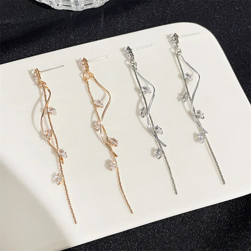 Long Crystal Tassel Earrings - Luxury Twisted Zircon Design for Women, Trending Jewelry