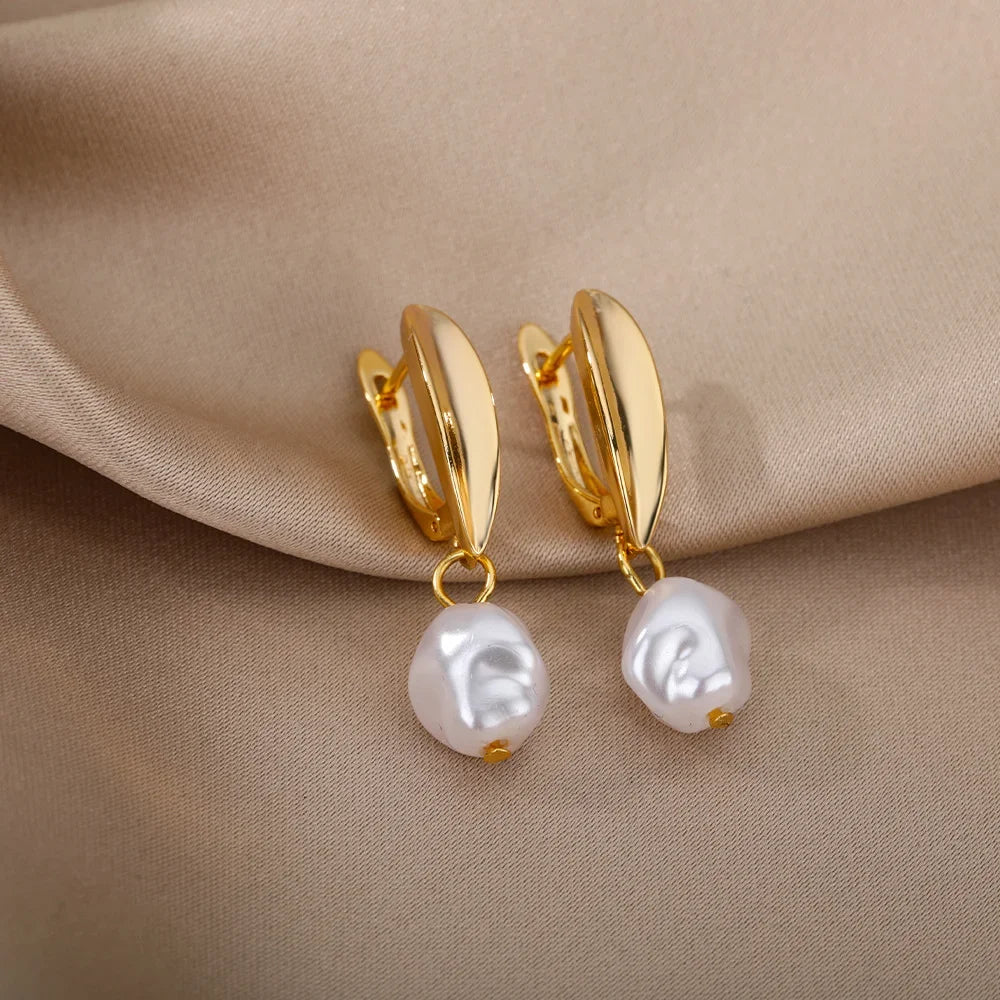 Zircon Heart Hoop Earrings – Gold Stainless Steel, Waterproof